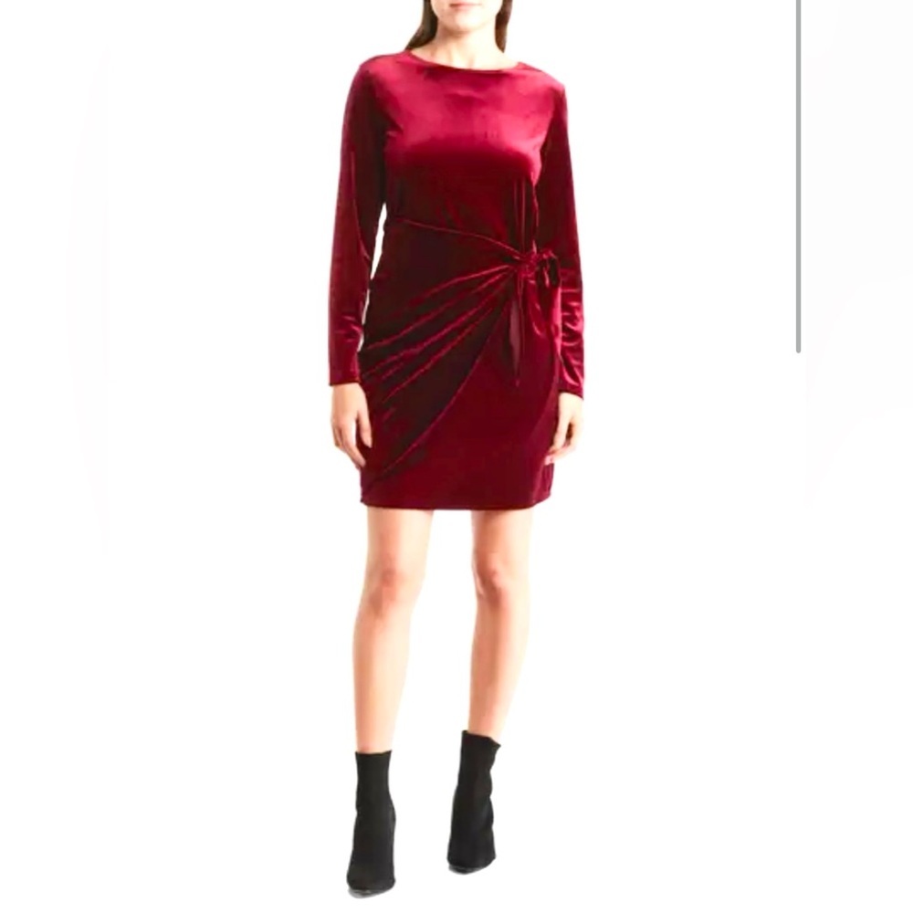 Betsey Johnson Velour Long Sleeve A Line Dark Red Fuchsia Formal Dress Size 14